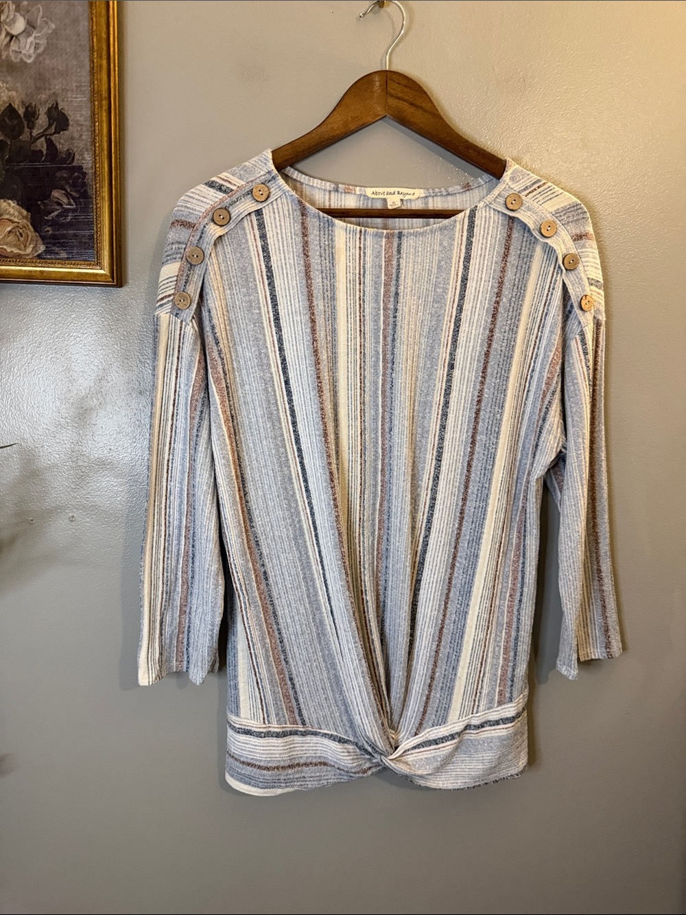 Above and Beyond XL Striped Twist Front Button Shoulder Knit Top - Picture 3 of 6